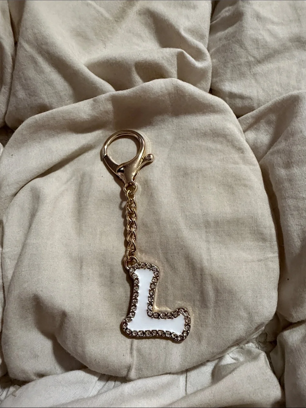 Free People Gold Tone White Enamel Pavé Crystal Initial Letter L Bag Charm